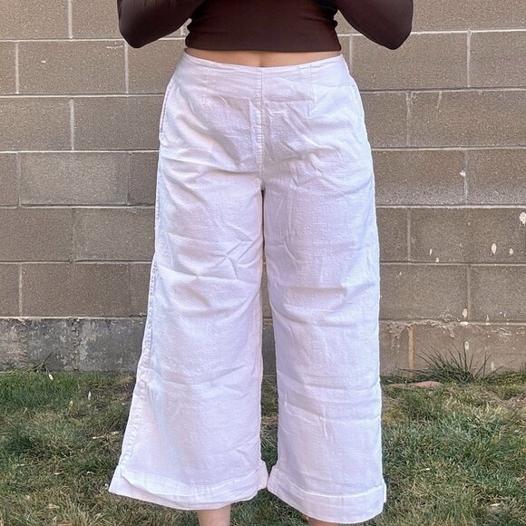 White Linen Pants Womens Large Wide Leg Roxy Fisherman - Picture 3 of 9